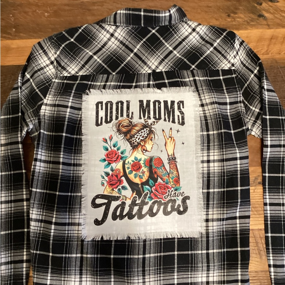 Women's Black and White Plaid Button Down Shirt